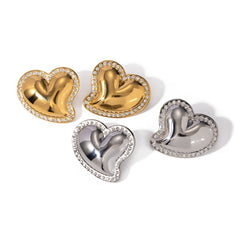 White rhinestone heart-shaped earrings