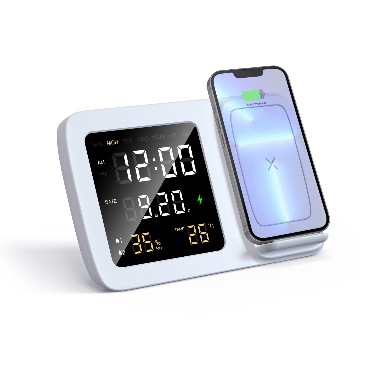 three in one alarm clock wireless charging calendar